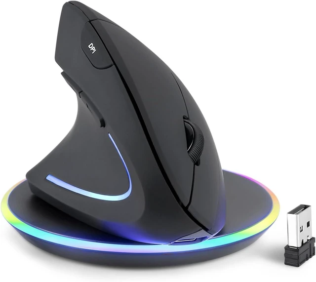 Main image of Perixx PERIMICE-713LRX - Left Handed Cordless Rechargeable Vertical Mouse - Duo Wired and Wireless Charging Feature - Charger Included - Black