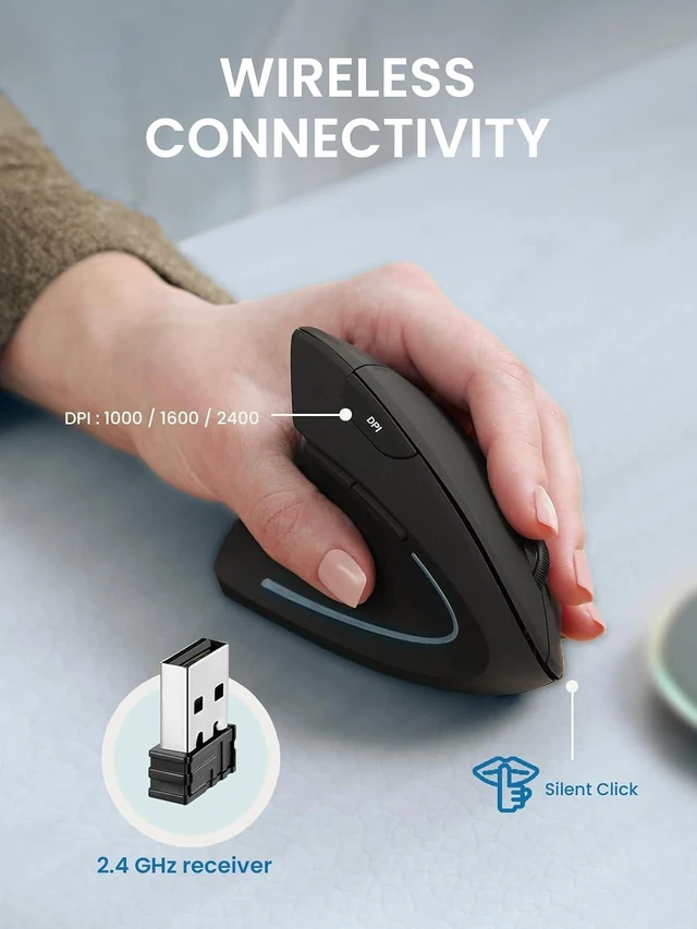 Alt view image 3 of 7 - Perixx PERIMICE-713LRX - Left Handed Cordless Rechargeable Vertical Mouse - Duo Wired and Wireless Charging Feature - Charger Included - Black