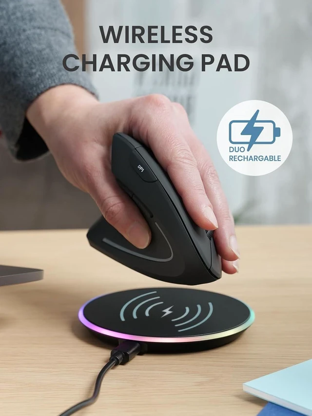 Alt view image 7 of 7 - Perixx PERIMICE-713LRX - Left Handed Cordless Rechargeable Vertical Mouse - Duo Wired and Wireless Charging Feature - Charger Included - Black