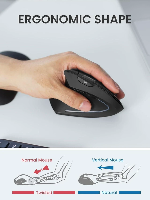 Alt view image 4 of 7 - Perixx PERIMICE-713LRX - Left Handed Cordless Rechargeable Vertical Mouse - Duo Wired and Wireless Charging Feature - Charger Included - Black