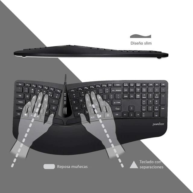 Alt view image 4 of 7 - Perixx PERIDUO-505ES - Combo Teclado y Ratón ergonómico con Disposición de Teclas Dividida - Reposamuñecas Ajustable - QWERTY Español