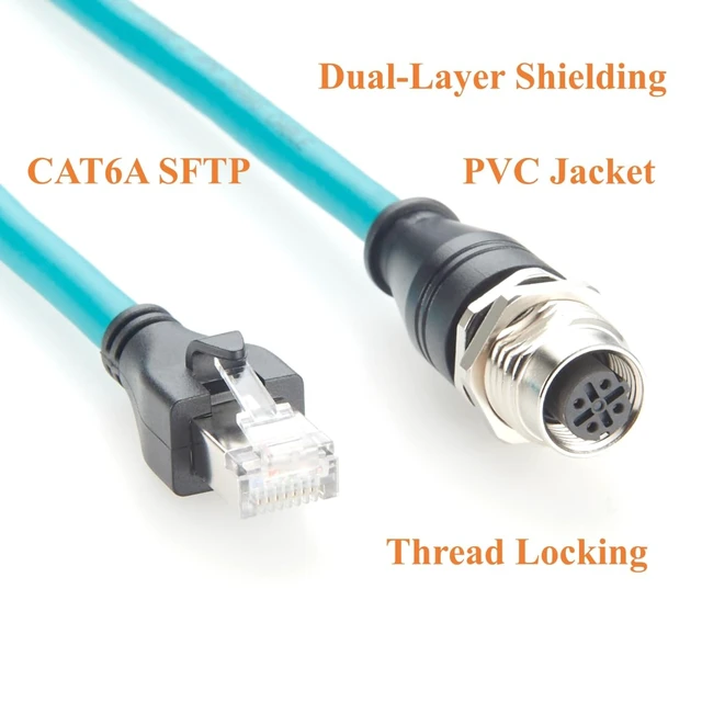 Alt view image 5 of 7 - Panel Mount M12 D Code 4 Pin to RJ45 Cable 100Mbps CAT6A SFTP Industrial Ethernet Cable IP67 Shielded RJ45 Male to M12 Female for Profinet, EtherNet/IP, Modbus TCP, PLC, Sensor(0.3m)