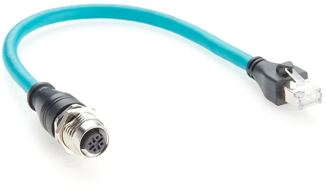 Main image of Panel Mount M12 D Code 4 Pin to RJ45 Cable 100Mbps CAT6A SFTP Industrial Ethernet Cable IP67 Shielded RJ45 Male to M12 Female for Profinet, EtherNet/IP, Modbus TCP, PLC, Sensor(0.3m)