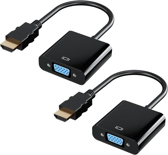 Main image of HDMI to VGA Adapter, 2-Pack Gold-Plated Female Converter for Laptop, Desktop, PC, Monitor, Projector, HDTV, Xbox, 1080P HD Resolution