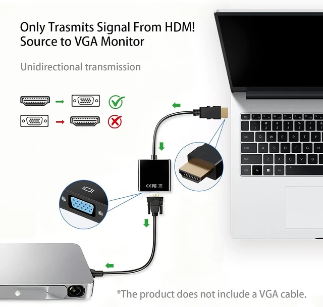 Alt view image 2 of 6 - HDMI to VGA Adapter, 2-Pack Gold-Plated Female Converter for Laptop, Desktop, PC, Monitor, Projector, HDTV, Xbox, 1080P HD Resolution