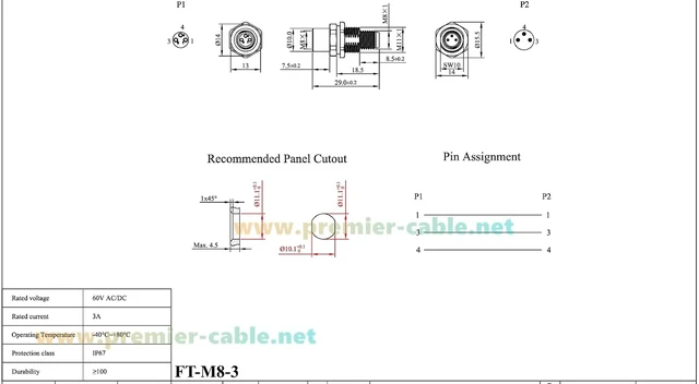 Alt view image 4 of 6 - M8 A-Code 3 Pin Male to Female Bulkhead Connector Straight Industrial Sensor Circular Connector IP67 Shielded Feedthrough Panel Mount Socket Receptacle For Control Cabinet I/O System Automation (2PCS)
