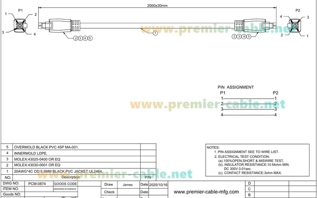 Alt view image 2 of 7 - 43025-0400 Micro-Fit 3.0 Receptacle Cable Assembly Dual Row 4Pin Micro-Fit 3.0 Female to Female Power and Signal Cable Compatible with 2451320420 (1PC, 2M/6.6FT) 5PCS