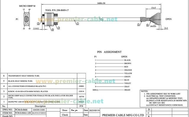 Alt view image 5 of 6 - Micro DB9 Female to Open Free End Cable Micro-D 9 Pin Serial Pigtail Cable Compatible with 834219044 (1.6M)