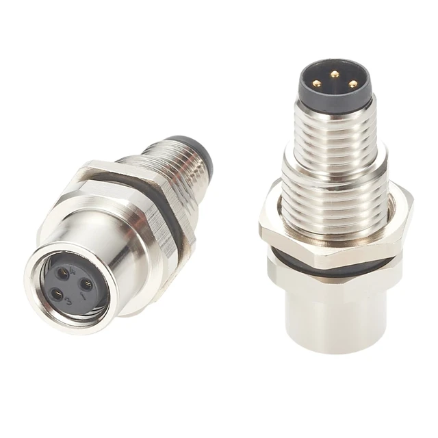 Alt view image 4 of 6 - M8 A-Code 3 Pin Male to Female Bulkhead Connector Straight Industrial Sensor Circular Connector IP67 Shielded Feedthrough Panel Mount Socket Receptacle For Control Cabinet I/O System Automation (2PCS)