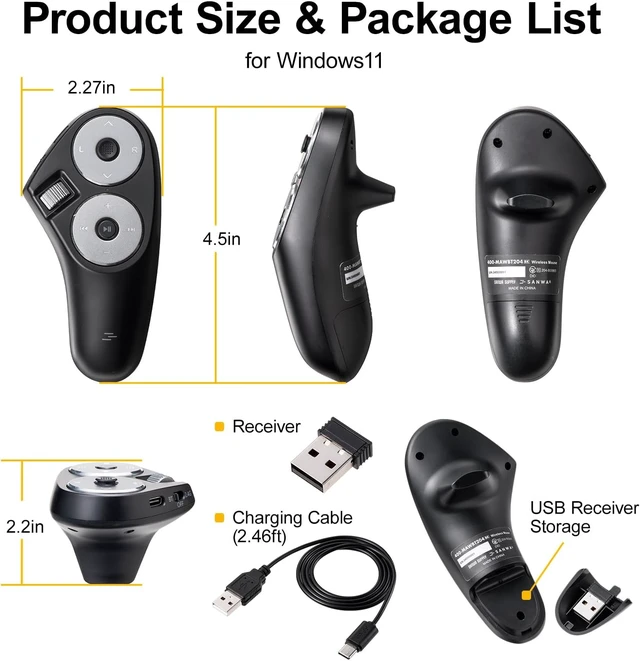 Alt view image 7 of 7 - Bluetooth + 2.4G Wireless Handheld Mouse, 3 in 1 Presentation Clicker, Remote Air Mouse with Scroll, Portable Finger Mice, Rechargeable PPT Slide, Compatible with Mac, PC, Laptop, Phone, Tablet