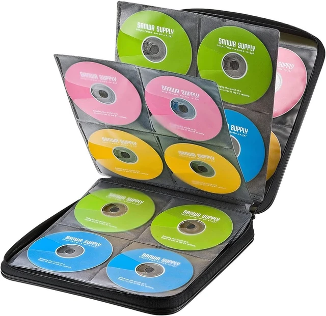 Alt view image 2 of 7 - 160 Capacity CD Case, Large CD Sleeves, Portable DVD VCD Storage Box, Portable Zipper Bag, EVA Protective Blu-ray Wallet with Handle, For Car, Home, Office, Games Disc, Audio Music, Black
