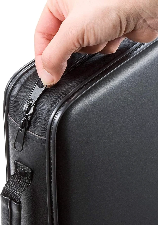 Alt view image 4 of 7 - 160 Capacity CD Case, Large CD Sleeves, Portable DVD VCD Storage Box, Portable Zipper Bag, EVA Protective Blu-ray Wallet with Handle, For Car, Home, Office, Games Disc, Audio Music, Black