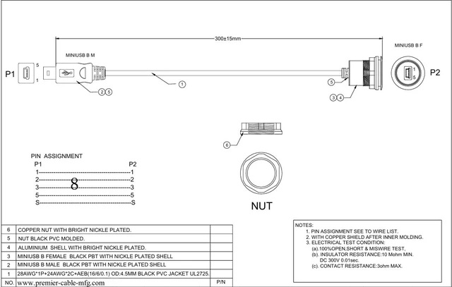 Alt view image 3 of 5 - 0.3 Meter Mini USB Round Recessed Extension Cable Mini USB 5 Pin Flush Mount Male to Female Cable Metal 480Mbps 5V 2A Data Sync Power Charge Cable Panel Mount Extender Cable for Boat Dashboard Desktop