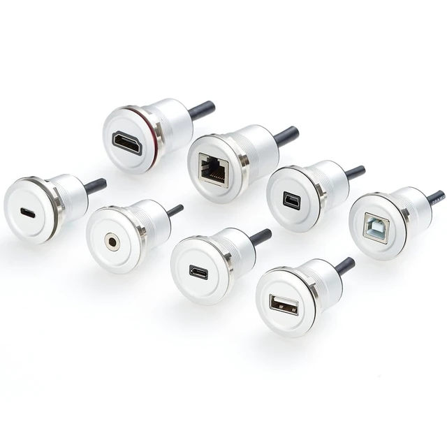 Alt view image 2 of 5 - 0.3 Meter Mini USB Round Recessed Extension Cable Mini USB 5 Pin Flush Mount Male to Female Cable Metal 480Mbps 5V 2A Data Sync Power Charge Cable Panel Mount Extender Cable for Boat Dashboard Desktop