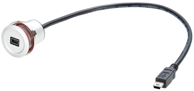 Main image of 0.3 Meter Mini USB Round Recessed Extension Cable Mini USB 5 Pin Flush Mount Male to Female Cable Metal 480Mbps 5V 2A Data Sync Power Charge Cable Panel Mount Extender Cable for Boat Dashboard Desktop