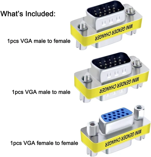 Alt view image 5 of 7 - 3-Pack VGA Connector Female to Female Gender Changer Male to Female Adapter, Male to Male Coupler