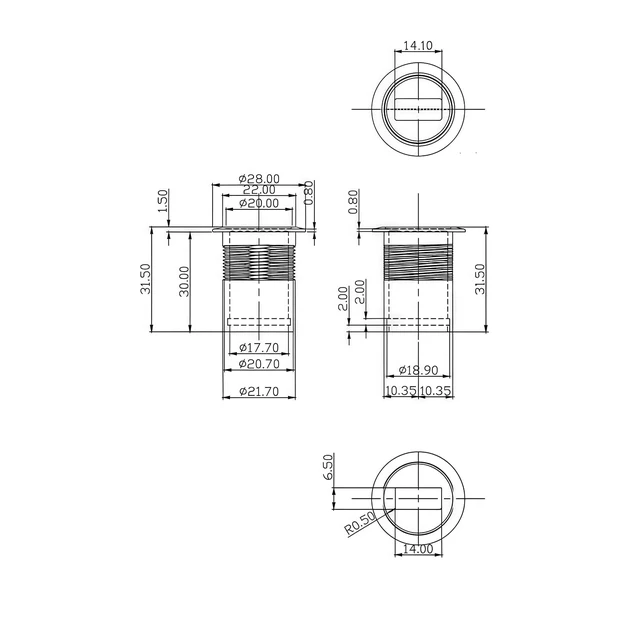 Alt view image 6 of 6 - 0.3 Meter Mini USB Round Recessed Extension Cable Mini USB 5 Pin Flush Mount Male to Female Cable Metal 480Mbps 5V 2A Data Sync Power Charge Cable Panel Mount Extender Cable for Boat Dashboard Desktop