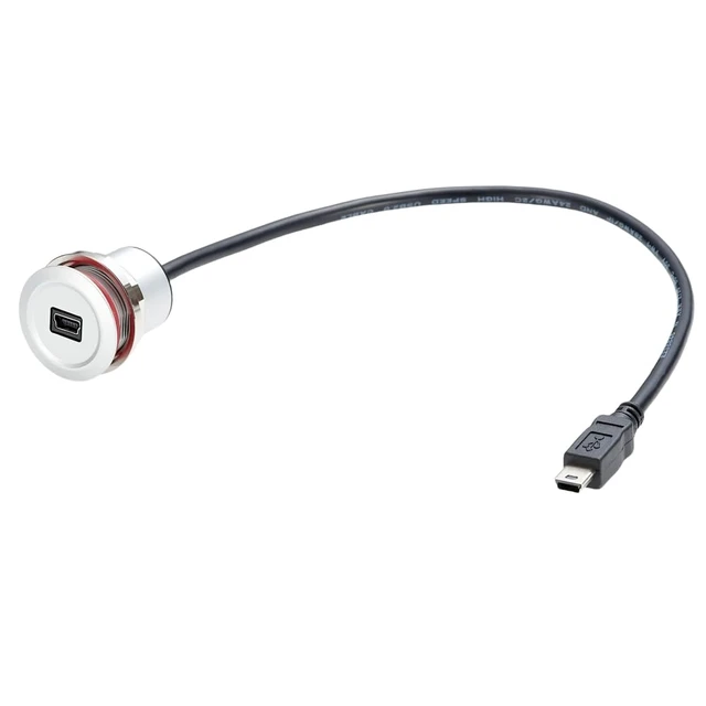 Alt view image 3 of 6 - 0.3 Meter Mini USB Round Recessed Extension Cable Mini USB 5 Pin Flush Mount Male to Female Cable Metal 480Mbps 5V 2A Data Sync Power Charge Cable Panel Mount Extender Cable for Boat Dashboard Desktop
