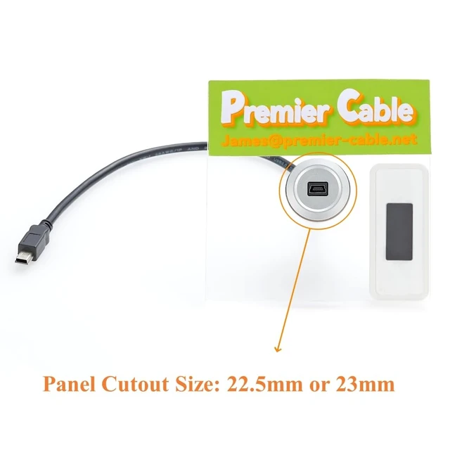 Alt view image 5 of 6 - 0.3 Meter Mini USB Round Recessed Extension Cable Mini USB 5 Pin Flush Mount Male to Female Cable Metal 480Mbps 5V 2A Data Sync Power Charge Cable Panel Mount Extender Cable for Boat Dashboard Desktop
