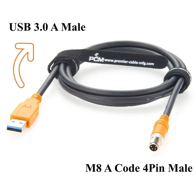 Alt view image 2 of 6 - M8 A Code 4Pin Male to USB 3.0 A Male Cable IP67 480Mbps Industrial USB 3.0 Connection Cable Compatible with IFM E30136 for Industrial Automation, Control Systems, PLC, Sensors(1.5M/4.92FT)