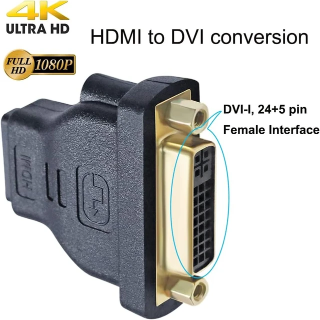 Alt view image 3 of 7 - DVI Female to HDMI Female Adapter HDMI to DVI-I Converter Bi-Directional 24+5 Port 4K 1080p Video for Computer Monitor PC TV Box Home Cinema Display