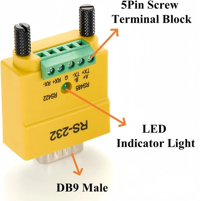 Alt view image 2 of 6 - 2 in 1 DB9 RS232 to RS485 RS422 Serial Converter Plug D-Sub 9Pin Interface to 5 Pin Terminal Block RS485 Communication Adapter Full Duplex Connector (DB9 Male) DB9 Female