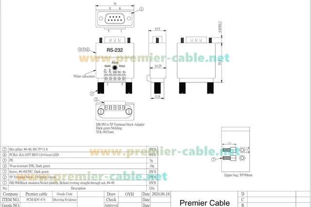 Alt view image 6 of 6 - 2 in 1 DB9 RS232 to RS485 RS422 Serial Converter Plug D-Sub 9Pin Interface to 5 Pin Terminal Block RS485 Communication Adapter Full Duplex Connector (DB9 Male) DB9 Female