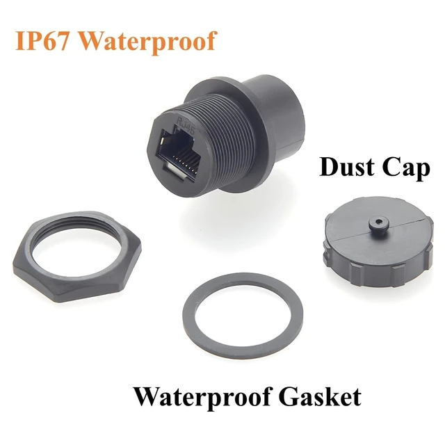 Alt view image 7 of 7 - IP67 Waterproof RJ45 Cat5e Ethernet Coupler Flush Panel Mount Female to Female Bulkhead Pass Through LAN Network Shielded Connector with Dust Cap (Front Lock, 1PCS)