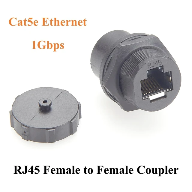 Alt view image 5 of 7 - IP67 Waterproof RJ45 Cat5e Ethernet Coupler Flush Panel Mount Female to Female Bulkhead Pass Through LAN Network Shielded Connector with Dust Cap (Front Lock, 1PCS)