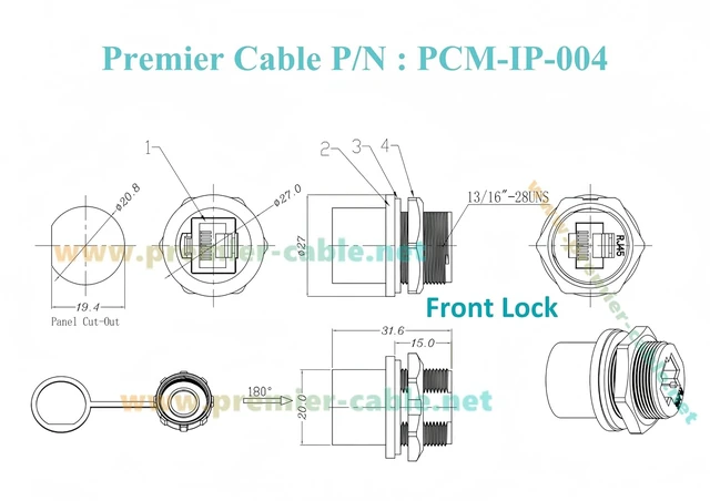 Alt view image 6 of 7 - IP67 Waterproof RJ45 Cat5e Ethernet Coupler Flush Panel Mount Female to Female Bulkhead Pass Through LAN Network Shielded Connector with Dust Cap (Front Lock, 1PCS)
