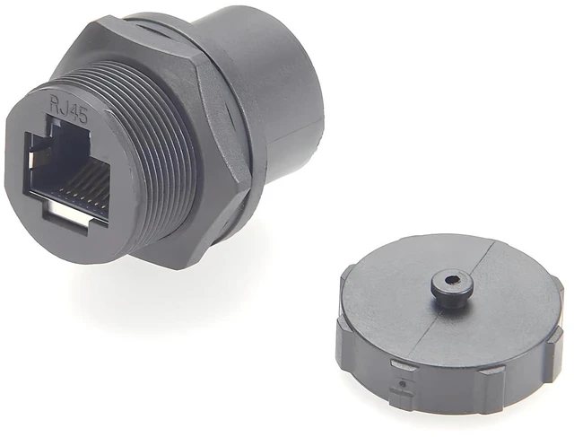 Main image of IP67 Waterproof RJ45 Cat5e Ethernet Coupler Flush Panel Mount Female to Female Bulkhead Pass Through LAN Network Shielded Connector with Dust Cap (Front Lock, 1PCS)