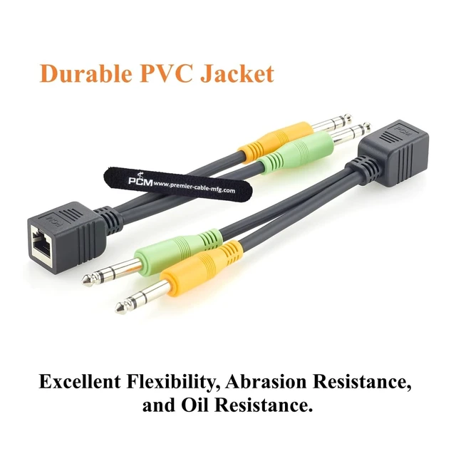 Alt view image 4 of 5 - RJ45 Female to Dual 6.35mm 1/4" TRS Balanced Audio Breakout Cable (20cm)