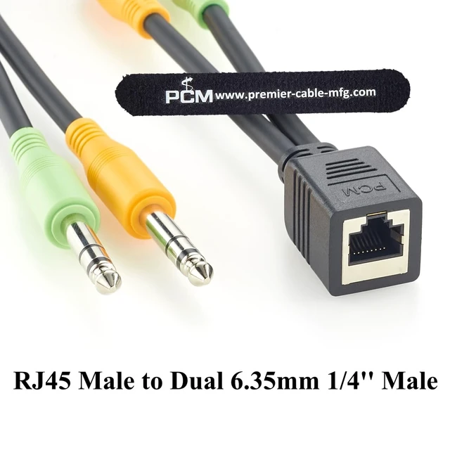 Alt view image 3 of 5 - RJ45 Female to Dual 6.35mm 1/4" TRS Balanced Audio Breakout Cable (20cm)