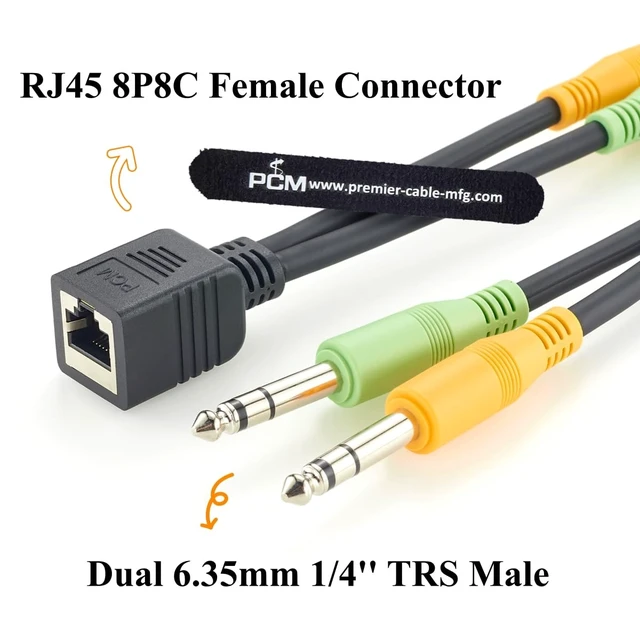 Alt view image 2 of 5 - RJ45 Female to Dual 6.35mm 1/4" TRS Balanced Audio Breakout Cable (20cm)