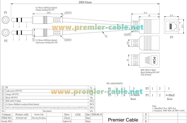 Alt view image 5 of 5 - RJ45 Female to Dual 6.35mm 1/4" TRS Balanced Audio Breakout Cable (20cm)