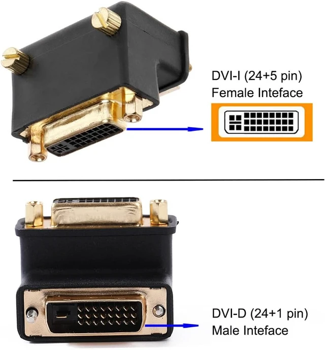 Alt view image 3 of 6 - DTech DVI Adapter 90 Degree DVI-I Female to DVI-D Male Right Angle Connector Converter Installed in Little Space 1080P Digital Video for Computer Monitor PC Older Projector TV