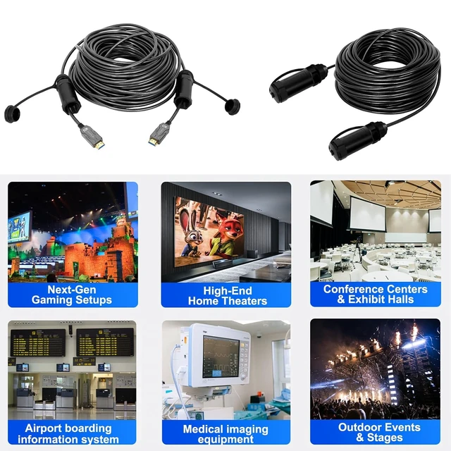 Alt view image 4 of 6 - DTECH 8K HDMI Fiber Optic Cable 2.1 4K 120Hz 8K60Hz 48Gbps High Speed HDR eARC HDCP 2.2 Outdoor Armored Long HDMI Cord 32 ft Waterproof IP68 for Monitor Laptop Gaming TV Xbox PS4/PS5, Unidirectional