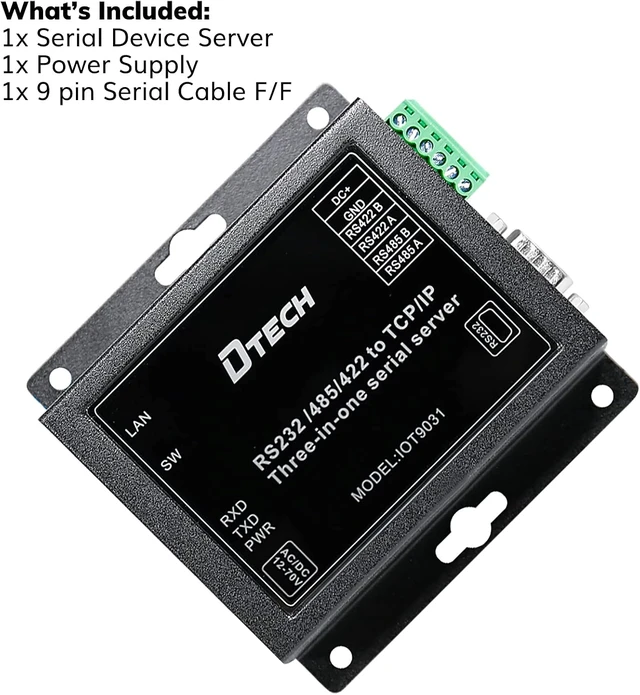 Alt view image 5 of 5 - DTECH Serial to Ethernet Converter Adapter RS232 RS422 RS485 to TCP IP Device Server Supports DHCP DNS Modbus RTU/TCP 10/100M Power Over Ethernet POE