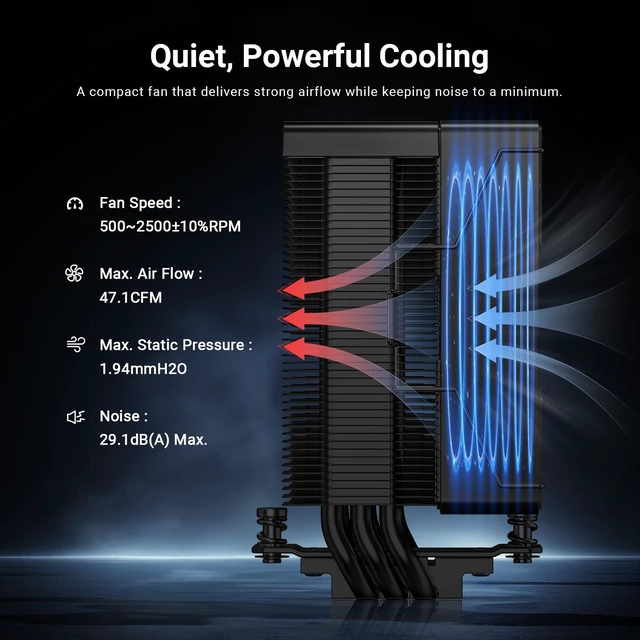 Alt view image 2 of 5 - ID-COOLING SE-903-XT V2 Black Compact CPU Air Cooler, 3 Heatpipes, 150W