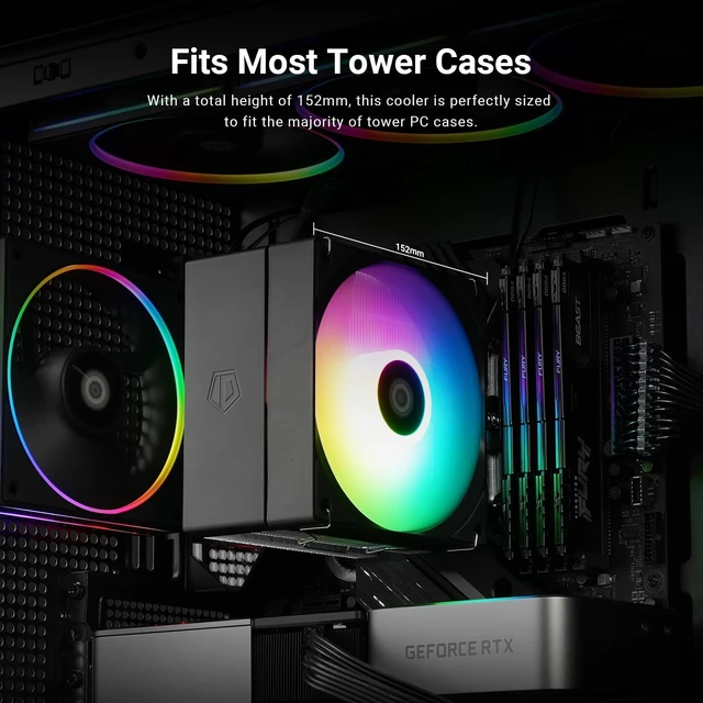 Alt view image 6 of 7 - ID-COOLING SE-214-XT V2 ARGB CPU Air Cooler, Full Memory Clearance, 200W
Intel LGA1851/1700/1200/115X & AMD AM5/AM4, Universal Mount, Full Memory Clearance, 4 Heat Pipes, Low Noise 27.2dB(A)