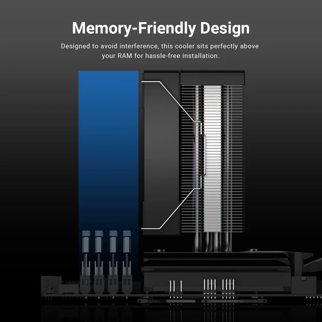 Alt view image 4 of 7 - ID-COOLING SE-214-XT V2 ARGB CPU Air Cooler, Full Memory Clearance, 200W
Intel LGA1851/1700/1200/115X & AMD AM5/AM4, Universal Mount, Full Memory Clearance, 4 Heat Pipes, Low Noise 27.2dB(A)