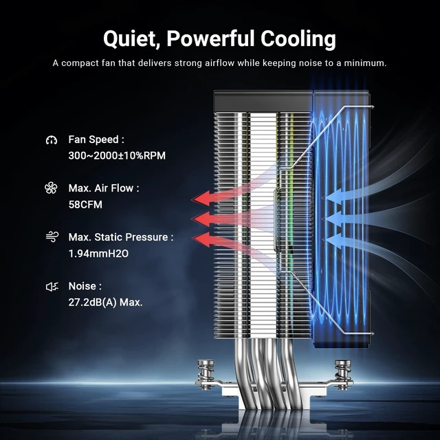 Alt view image 5 of 7 - ID-COOLING SE-214-XT V2 ARGB CPU Air Cooler, Full Memory Clearance, 200W
Intel LGA1851/1700/1200/115X & AMD AM5/AM4, Universal Mount, Full Memory Clearance, 4 Heat Pipes, Low Noise 27.2dB(A)