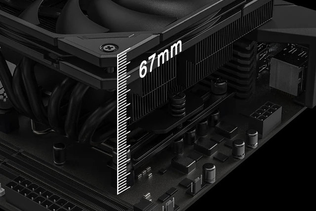 Alt view image 4 of 7 - ID-COOLING IS-67-XT Black 67mm Low Profile CPU Cooler, 6 Heatpipes
120×15mm slim fan, supports Intel LGA1851/1700/1200/115X and AMD AM5/AM4, ideal for HTPC, ITX and SFF builds.