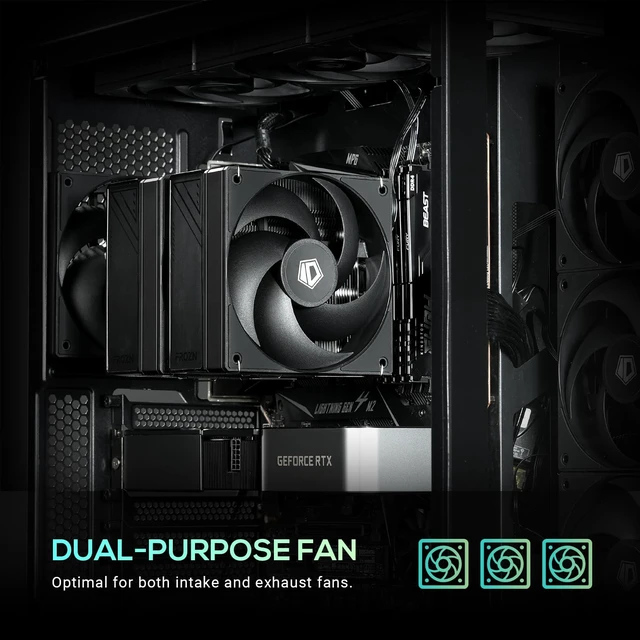 Alt view image 4 of 6 - ID-COOLING AS-120-K Trio 120mm PWM Case Fans 3-Pack, Low Noise
3002,000 RPM, 58 CFM airflow, quiet operation,hydraulic bearing for long-lasting reliability.High Performance cooling