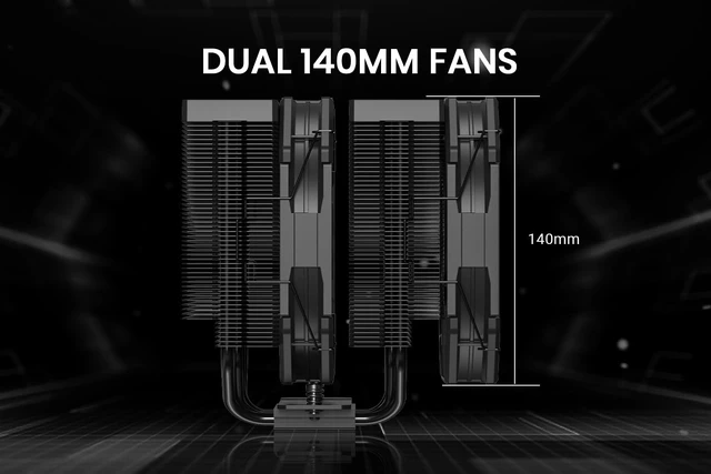 Alt view image 4 of 7 - ID-COOLING FROZN A720 Black Dual-Tower CPU Cooler, 300W TDP, 163mm
7×6mm heat pipes, dual 140mm FDB fans, supports Intel LGA1851/1700/20XX and AMD AM5/AM4.