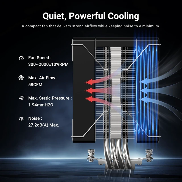 Alt view image 6 of 7 - ID-COOLING SE-214-XT V2 Plus CPU Air Cooler, Full Memory Clearance, 220W
Intel LGA1851/1700/1200/115X & AMD AM5/AM4, Universal Mount, Full Memory Clearance, 4 Heat Pipes, Low Noise 27.2dB(A)