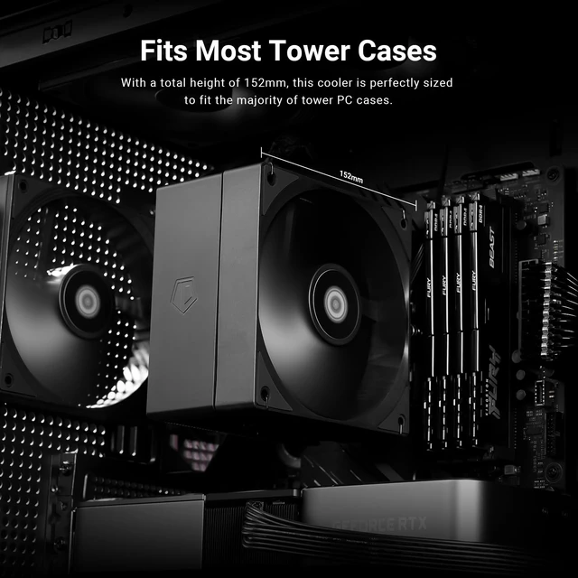 Alt view image 5 of 7 - ID-COOLING SE-214-XT V2 Plus CPU Air Cooler, Full Memory Clearance, 220W
Intel LGA1851/1700/1200/115X & AMD AM5/AM4, Universal Mount, Full Memory Clearance, 4 Heat Pipes, Low Noise 27.2dB(A)