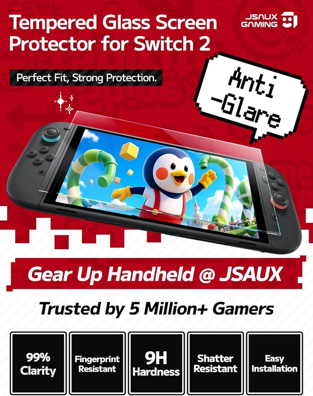 Alt view image 2 of 7 - JSAUX 2-Pack Anti Glare Screen Protector for Nintendo Switch 2
with Guide Frame, Easy to Install, Matte Finish, Full-Screen Coverage, 9H Glass, Anti-Fingerprint, Scratch Resistant High Definition