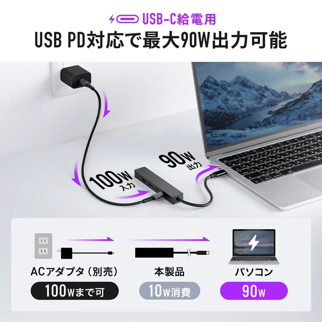 Alt view image 4 of 7 - Japan USB-C Hub 5-in-1 Max PD 90W HDMI 4K30Hz Lightweight Black