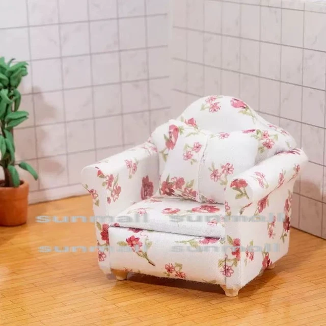 Alt view image 5 of 6 - Japan Miniature Floral Sofa with Cushion Dollhouse Furniture Photography Prop
